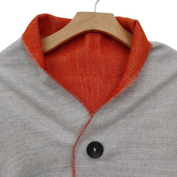 Lambswool Poncho Womens Small Orange Gray 100% Wool Reversible Two Button Knit - Picture 6 of 11